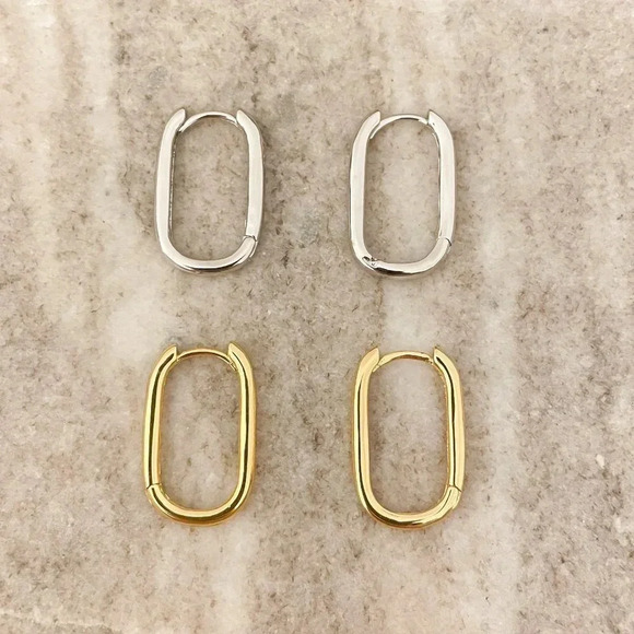 Jewelry - 925 Sterling Silver Oval Huggies U Shaped Earrings Small Hoop Earrings